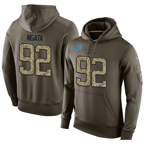 NFL Men's Nike Detroit Lions #92 Haloti Ngata Stitched Green Olive Salute To Service KO Performance Hoodie