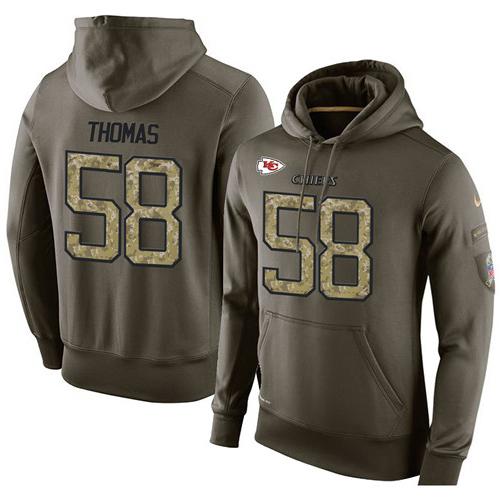 NFL Men's Nike Kansas City Chiefs #58 Derrick Thomas Stitched Green Olive Salute To Service KO Performance Hoodie