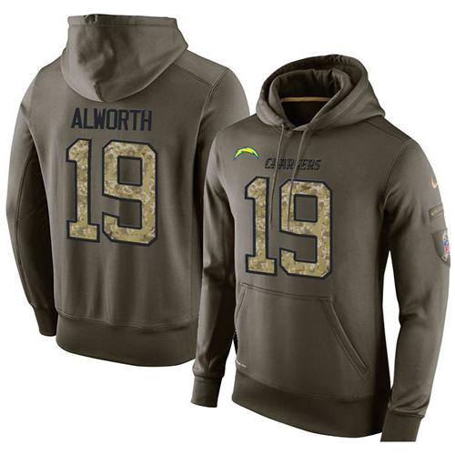 NFL Men's Nike San Diego Chargers #19 Lance Alworth Stitched Green Olive Salute To Service KO Performance Hoodie