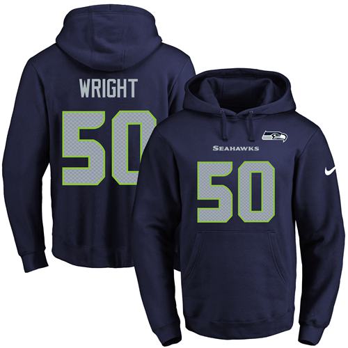 Nike Seahawks #50 K.J. Wright Navy Blue Name & Number Pullover NFL Hoodie