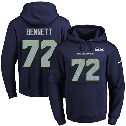 Nike Seahawks #72 Michael Bennett Navy Blue Name & Number Pullover NFL Hoodie