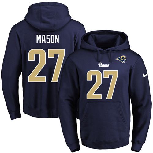 Nike Rams #27 Tre Mason Navy Blue Name & Number Pullover NFL Hoodie - Click Image to Close