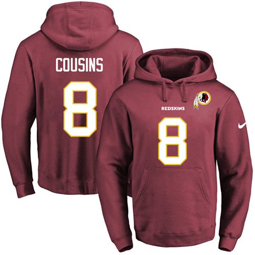 Nike Redskins #8 Kirk Cousins Burgundy Red Name & Number Pullover NFL Hoodie - Click Image to Close