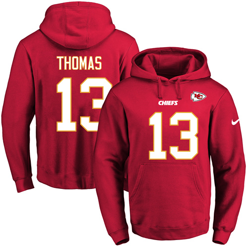 Nike Chiefs #13 De'Anthony Thomas Red Name & Number Pullover NFL Hoodie - Click Image to Close