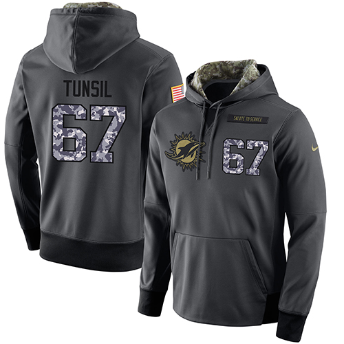 NFL Men's Nike Miami Dolphins #67 Laremy Tunsil Stitched Black Anthracite Salute to Service Player Performance Hoodie - Click Image to Close