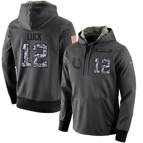 NFL Men's Nike Indianapolis Colts #12 Andrew Luck Stitched Black Anthracite Salute to Service Player Performance Hoodie