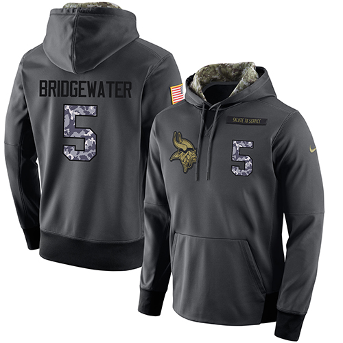 NFL Men's Nike Minnesota Vikings #5 Teddy Bridgewater Stitched Black Anthracite Salute to Service Player Performance Hoodie - Click Image to Close