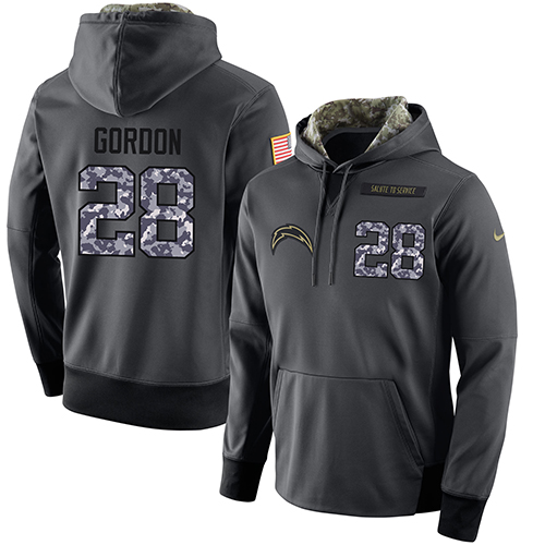 NFL Men's Nike San Diego Chargers #28 Melvin Gordon Stitched Black Anthracite Salute to Service Player Performance Hoodie