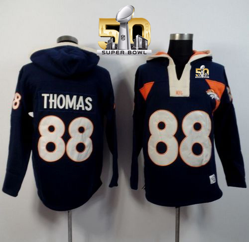 Denver Broncos #88 Demaryius Thomas Navy Blue Super Bowl 50 Player Winning Method Pullover NFL Hoodie - Click Image to Close