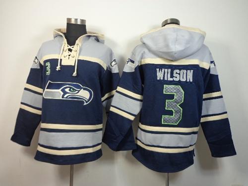 Nike Seahawks #3 Russell Wilson Navy Blue Sawyer Hooded Sweatshirt NFL Hoodie