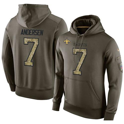 NFL Men's Nike New Orleans Saints #7 Morten Andersen Stitched Green Olive Salute To Service KO Performance Hoodie