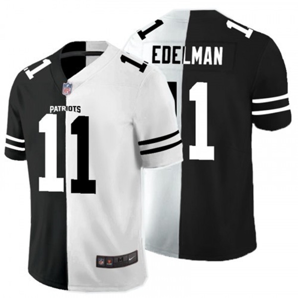 Men's New England Patriots #11 Julian Edelman Black White Split 2020 Stitched Jersey