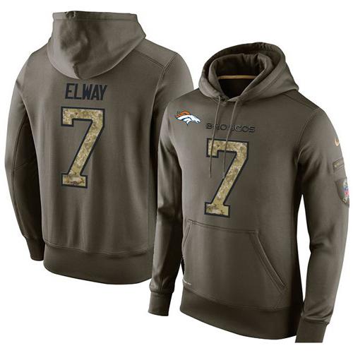 NFL Men's Nike Denver Broncos #7 John Elway Stitched Green Olive Salute To Service KO Performance Hoodie