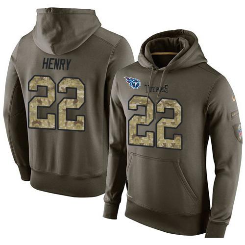 NFL Men's Nike Tennessee Titans #22 Derrick Henry Stitched Green Olive Salute To Service KO Performance Hoodie - Click Image to Close