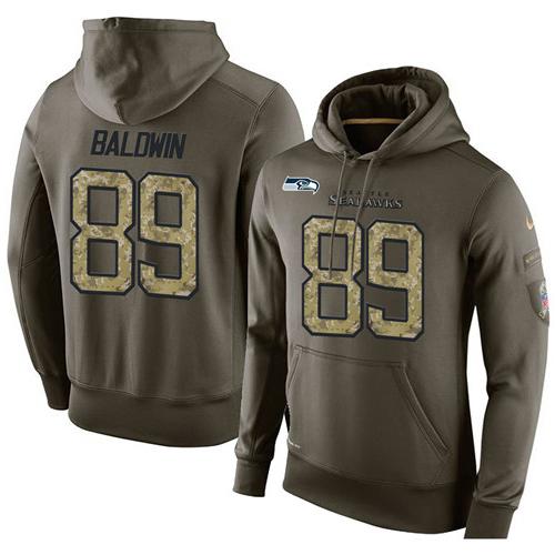 NFL Men's Nike Seattle Seahawks #89 Doug Baldwin Stitched Green Olive Salute To Service KO Performance Hoodie