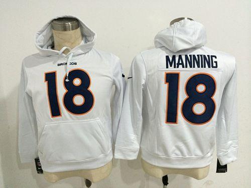 Denver Broncos #18 Peyton Manning White Pullover NFL Hoodie - Click Image to Close