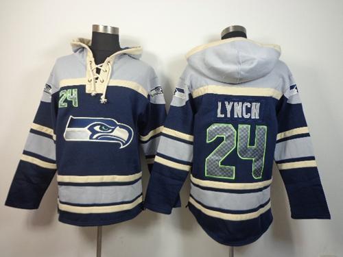 Nike Seahawks #24 Marshawn Lynch Navy Blue Sawyer Hooded Sweatshirt NFL Hoodie