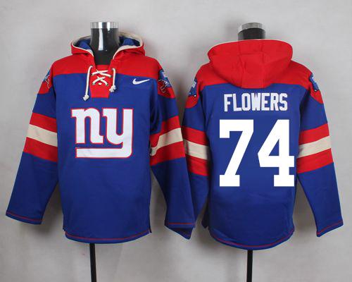 Nike Giants #74 Ereck Flowers Royal Blue Player Pullover NFL Hoodie