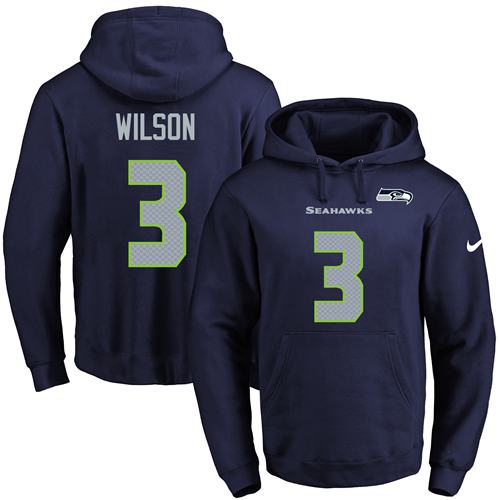 Nike Seahawks #3 Russell Wilson Navy Blue Name & Number Pullover NFL Hoodie