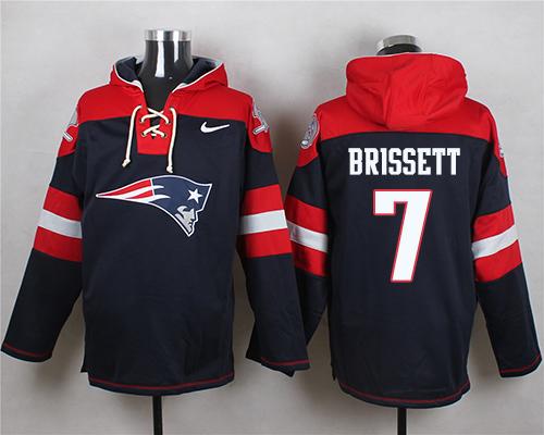 Nike Patriots #7 Jacoby Brissett Navy Blue Player Pullover NFL Hoodie - Click Image to Close