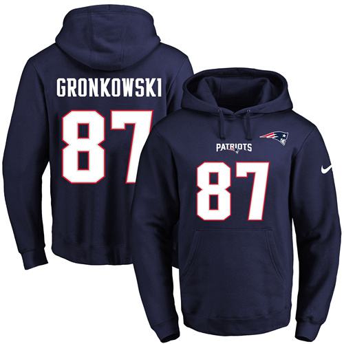 Nike Patriots #87 Rob Gronkowski Navy Blue Name & Number Pullover NFL Hoodie - Click Image to Close