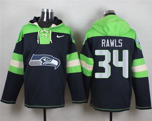 Nike Seahawks #34 Thomas Rawls Steel Blue Player Pullover NFL Hoodie