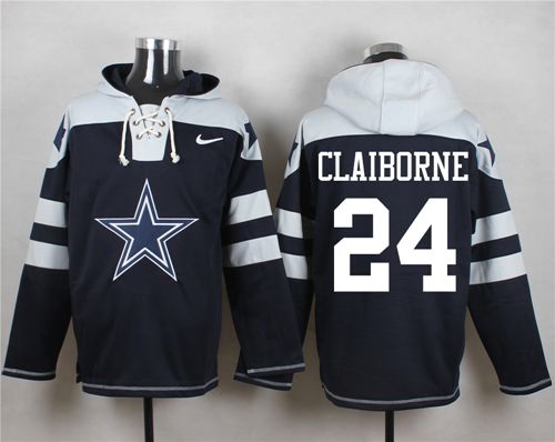 Nike Cowboys #24 Morris Claiborne Navy Blue Player Pullover NFL Hoodie - Click Image to Close