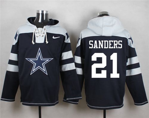 Nike Cowboys #21 Deion Sanders Navy Blue Player Pullover NFL Hoodie