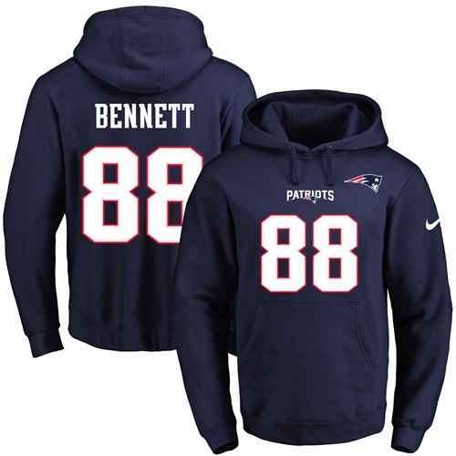 Nike Patriots #88 Martellus Bennett Navy Blue Name & Number Pullover NFL Hoodie - Click Image to Close