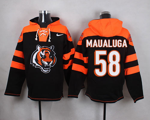 Nike Bengals #58 Rey Maualuga Black Player Pullover NFL Hoodie - Click Image to Close