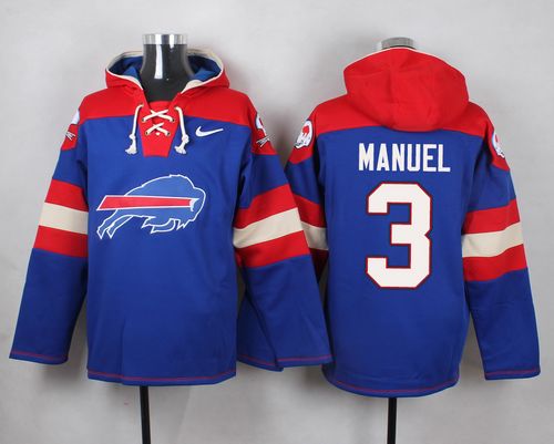 Nike Bills #3 EJ Manuel Royal Blue Player Pullover NFL Hoodie