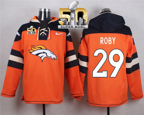 Nike Broncos #29 Bradley Roby Orange Super Bowl 50 Player Pullover NFL Hoodie