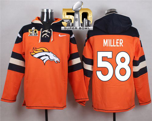 Nike Broncos #58 Von Miller Orange Super Bowl 50 Player Pullover NFL Hoodie