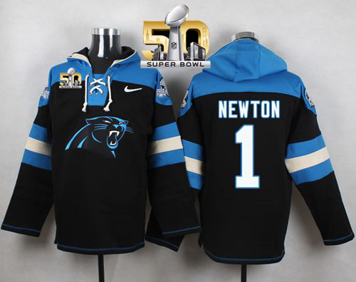 Nike Panthers #1 Cam Newton Black Super Bowl 50 Player Pullover NFL Hoodie