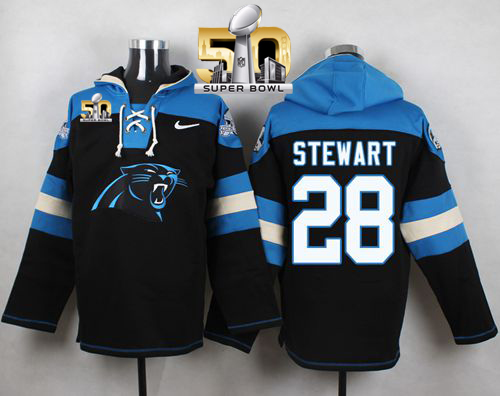 Nike Panthers #28 Jonathan Stewart Black Super Bowl 50 Player Pullover NFL Hoodie - Click Image to Close