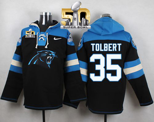 Nike Panthers #35 Mike Tolbert Black Super Bowl 50 Player Pullover NFL Hoodie