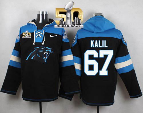 Nike Panthers #67 Ryan Kalil Black Super Bowl 50 Player Pullover NFL Hoodie