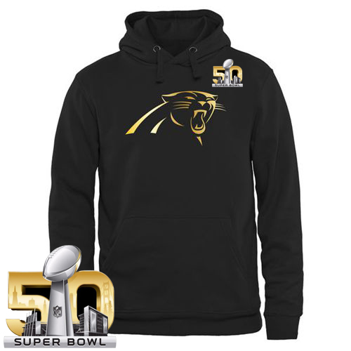 Men's Carolina Panthers Pro Line Black Gold Super Bowl 50 Collection Pullover Hoodie - Click Image to Close