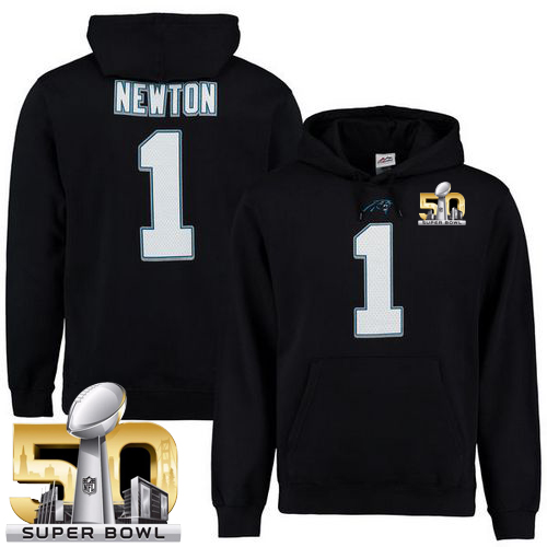 Panthers #1 Cam Newton Black Super Bowl 50 Majestic Eligible Receiver II Name & Number NFL Hoodie - Click Image to Close