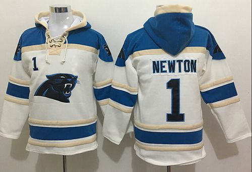 Nike Panthers #1 Cam Newton White Sawyer Hooded Sweatshirt NFL Hoodie - Click Image to Close