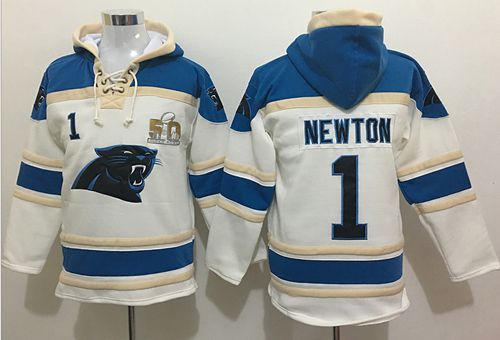 Nike Panthers #1 Cam Newton White Super Bowl 50 Sawyer Hooded Sweatshirt NFL Hoodie