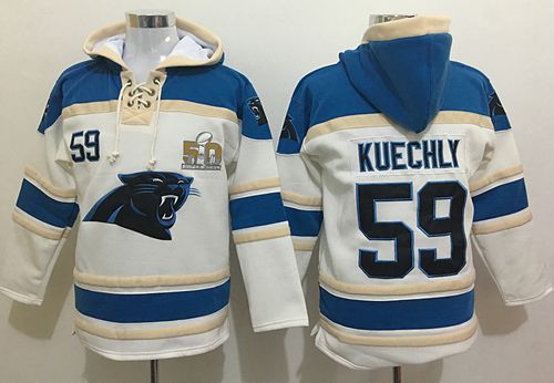 Nike Panthers #59 Luke Kuechly White Super Bowl 50 Sawyer Hooded Sweatshirt NFL Hoodie