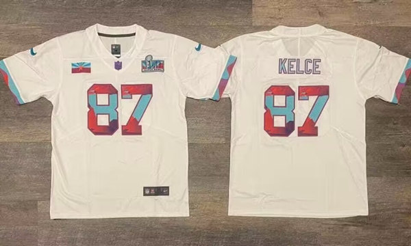 Men??s Kansas City Chiefs #87 Travis Kelce White Super Bowl LVII Patch Vapor Untouchable Limited Stitched Jersey