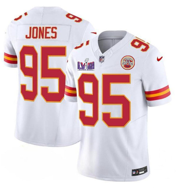 Men??s Kansas City Chiefs #95 Chris Jones White 2024 F.U.S.E. Super Bowl LVIII Patch Vapor Untouchable Limited Football Stitched Jersey