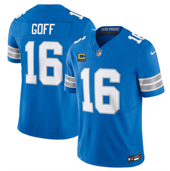 Men's Detroit Lions #16 Jared Goff Blue 2024 F.U.S.E. With 4-Star C Patch Vapor Limited Football Stitched Jersey