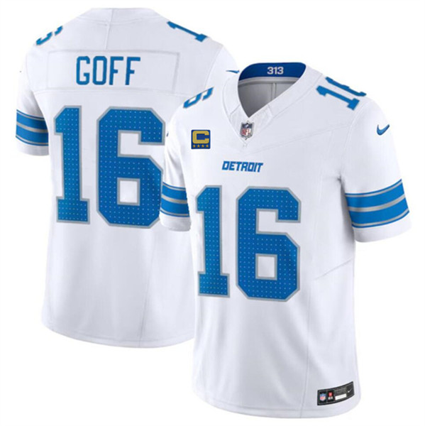 Men's Detroit Lions #16 Jared Goff White 2024 F.U.S.E. With 4-Star C Patch Vapor Limited Football Stitched Jersey