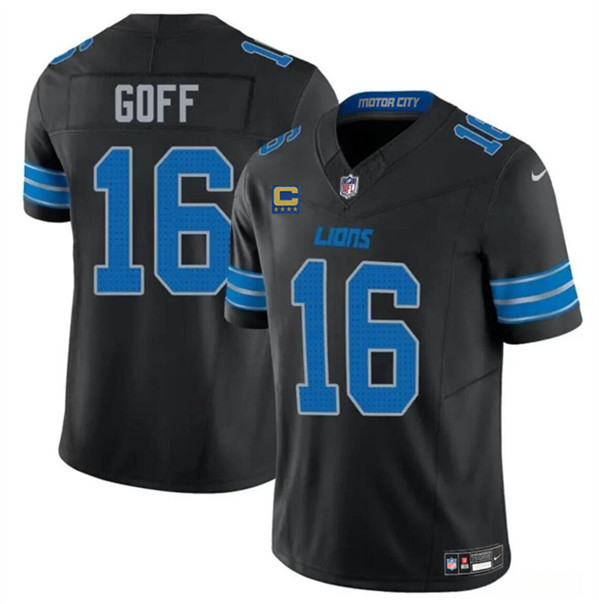 Men's Detroit Lions #16 Jared Goff Black 2024 F.U.S.E. With 4-Star C Patch 2nd Alternate Vapor Limited Football Stitched Jersey