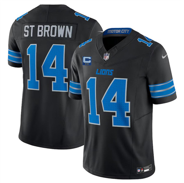 Men's Detroit Lions #14 Amon-Ra St. Brown Black 2024 F.U.S.E. With 2-Star C Patch 2nd Alternate Vapor Limited Football Stitched Jersey