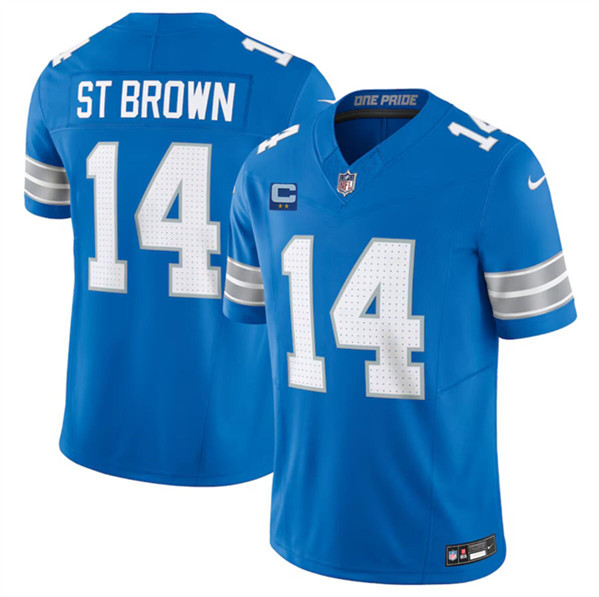 Men's Detroit Lions #14 Amon-Ra St. Brown Blue 2024 F.U.S.E. With 2-Star C Patch Vapor Limited Football Stitched Jersey