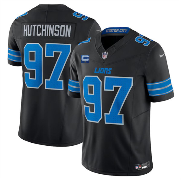 Men's Detroit Lions #97 Aidan Hutchinson Black 2024 F.U.S.E. With 1-Star C Patch 2nd Alternate Vapor Limited Football Stitched Jersey